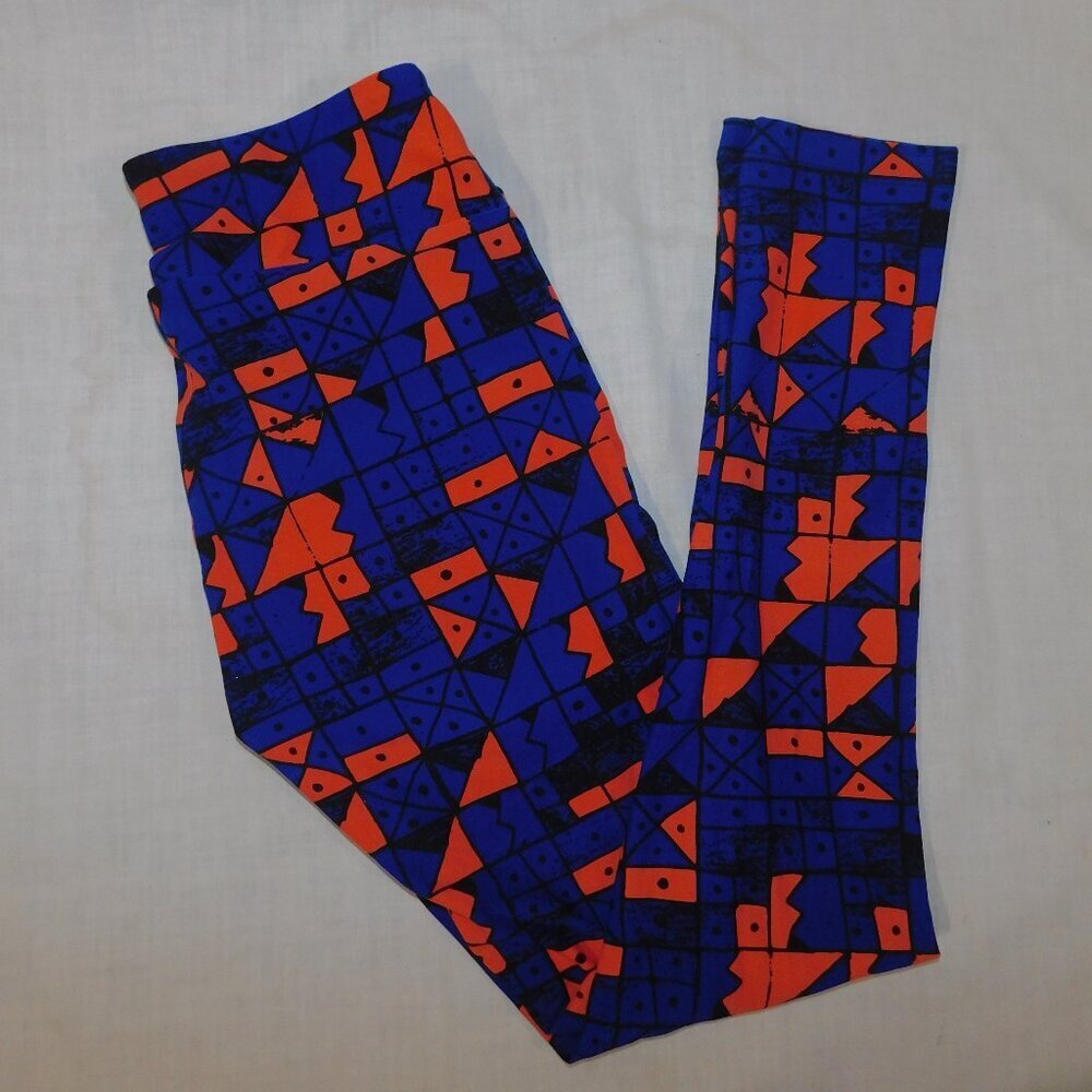LuLaroe Blue Orange Bold  Geometric abstract print Womens Leggings OS size 2 -10